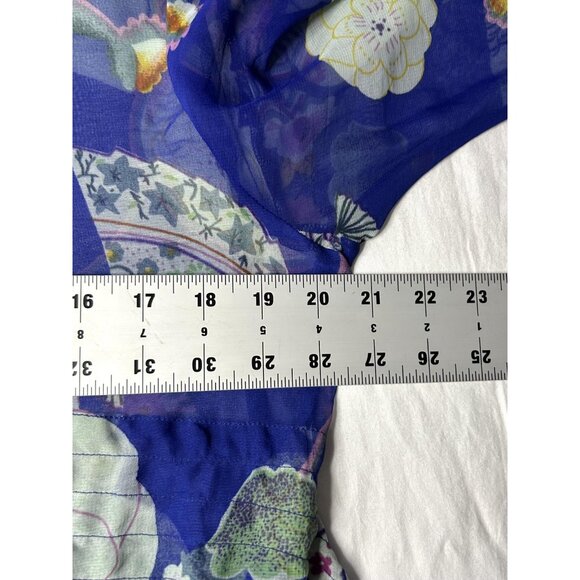 Pink Mode Kimono Tunic Top Womens 1X Blue Floral Sheer Tie Back Cover Up Boho - Picture 14 of 15